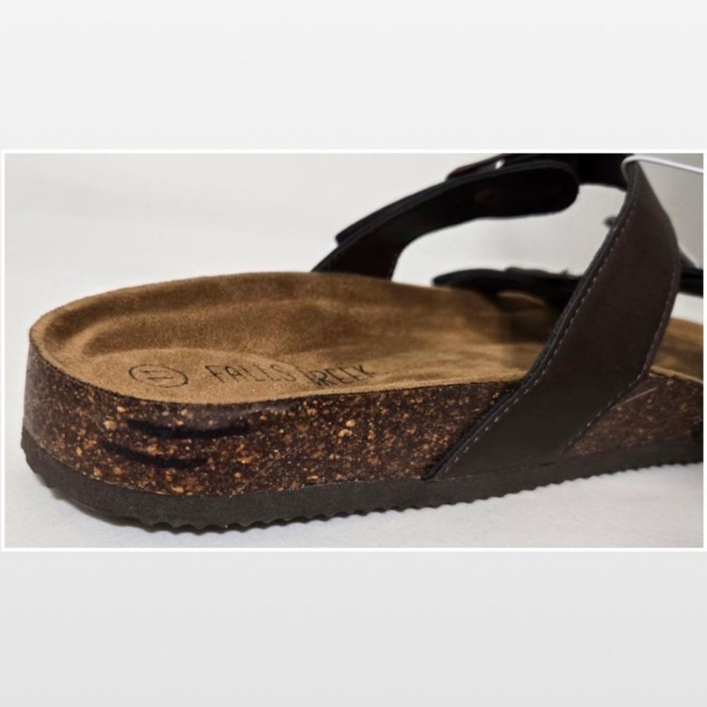 New Falls Creek Shoes Womens Sandals Dark Brown Straps Buckles Slip On Size 11 - Picture 15 of 15